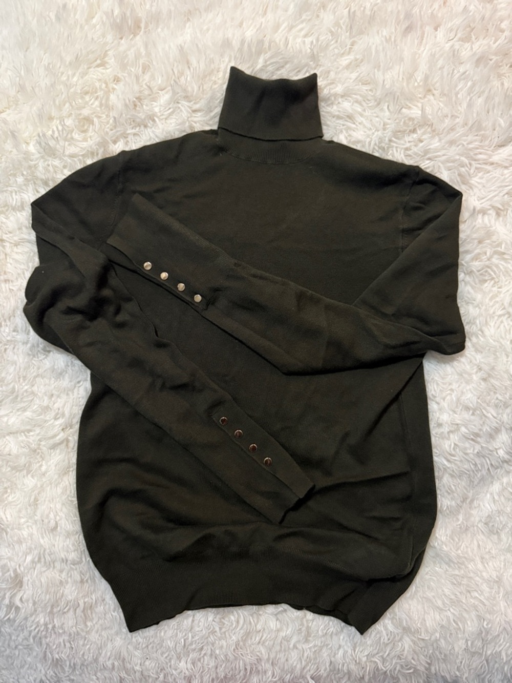 Zara dark green Turtleneck Sweater with Cuff Button Accents